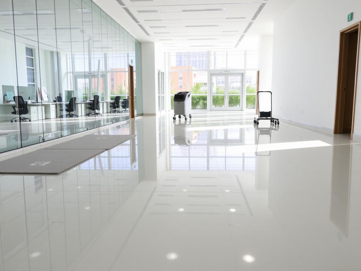 Bright spotless office lobby after a commercial cleaning service