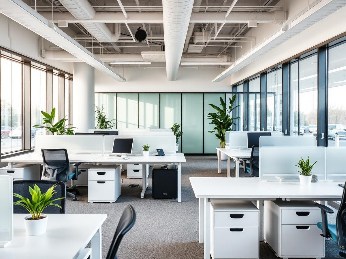 Modern tidy office with natural light